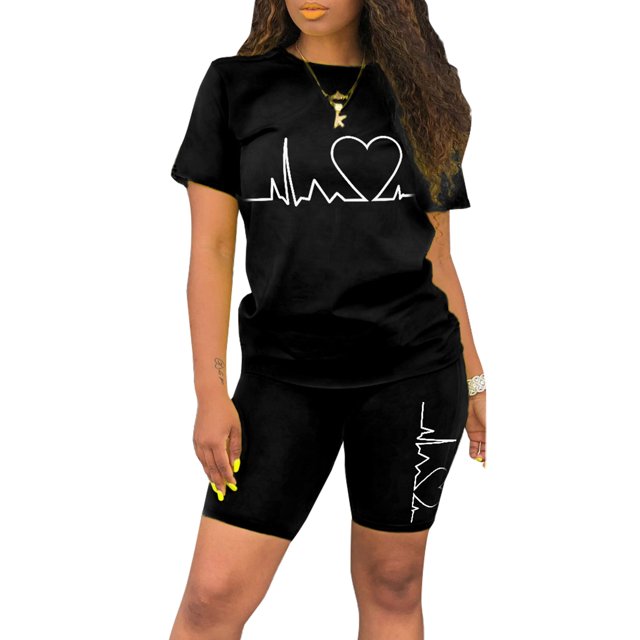 Innerwin Ensemble de Jogging à Manches Courtes pour Femmes Tenue Deux Pièces Course Taille Élastique Survêtement Confortable Noir 2TG