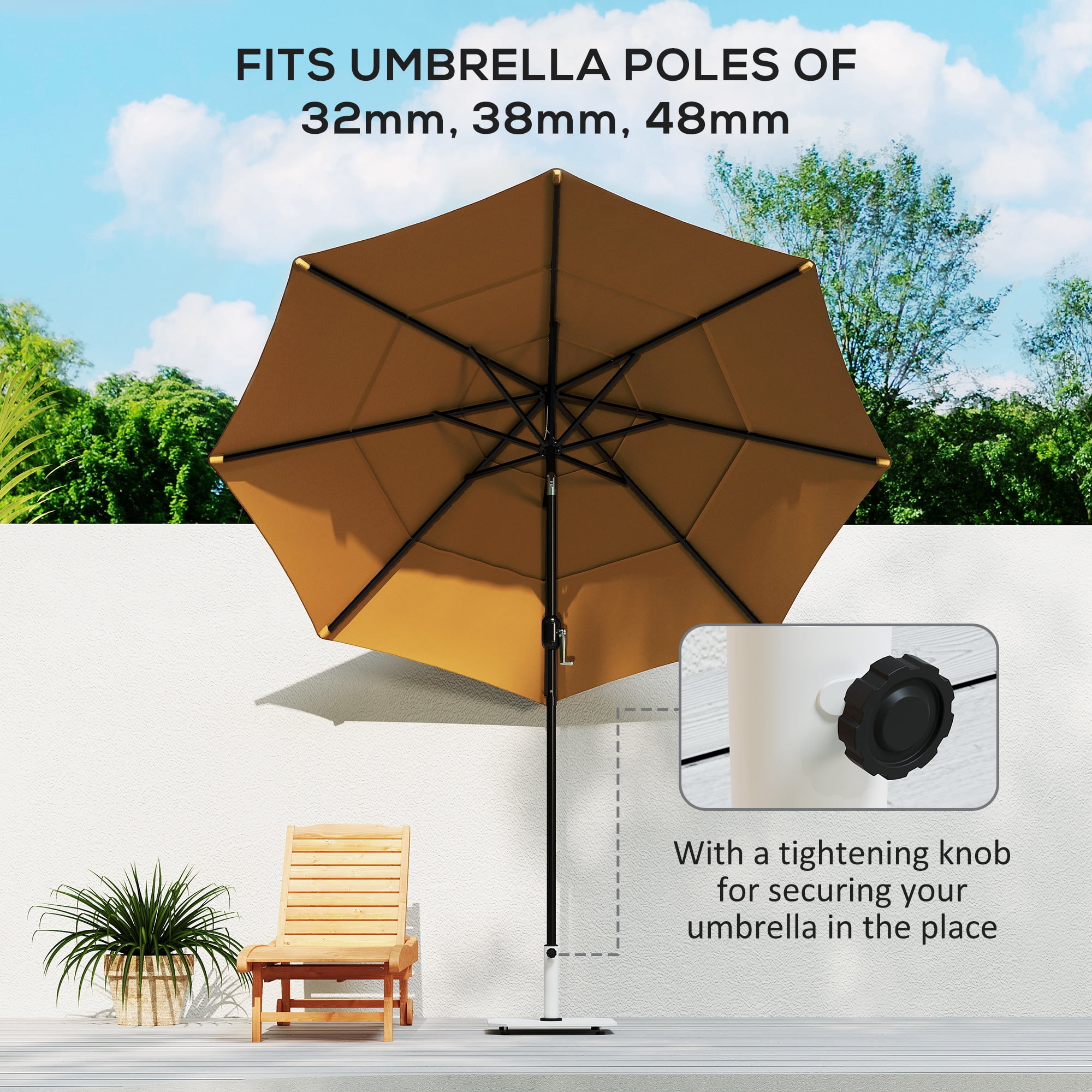 Outsunny Square Patio Umbrella Base, 41 lbs Metal Umbrella Stand Base with Adjustable Pads, Patio Umbrella Holder for 1.3"/1.5"/1.9" Poles, White