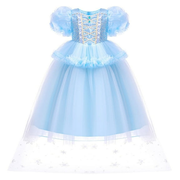 Girls Snow Queen Costume Dress with Cape Halloween Birthday Cosplay Outfit for 3-10Y