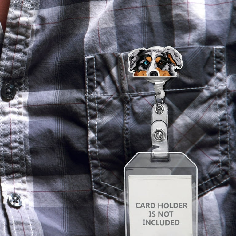 WIRESTER Animal Design Key Card Holder Belt Clip Reel Id Badge Retractable,  Merle Aussie Australian Shepherd Dog