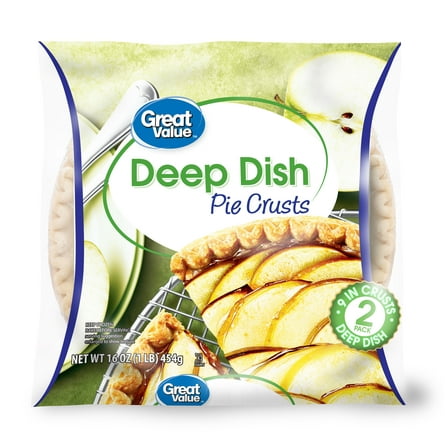 Great Value Frozen Deep Dish Pie Crusts, Two 9-inch Pie Crust & Pans, 16 oz