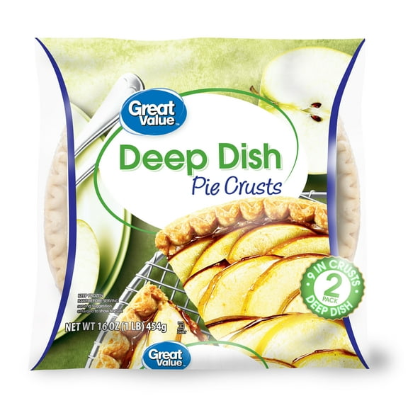 Great Value Frozen Deep Dish Pie Crusts, Two 9-inch Pie Crust & Pans, 16 oz