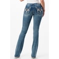 thumbnail image 3 of Grace in LA Women's Western Steerhead Feather Embroidered Stretch Bootcut Jeans (31, Blue), 3 of 3