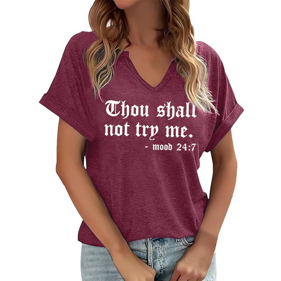 Fgnfyis Women's T Shirts for Casual and Everyday Wear V Neck Short Sleeve Top with Trendy Letter and Graphic Designs Ideal for Layering in All Seasons Women's Tops Purple XL