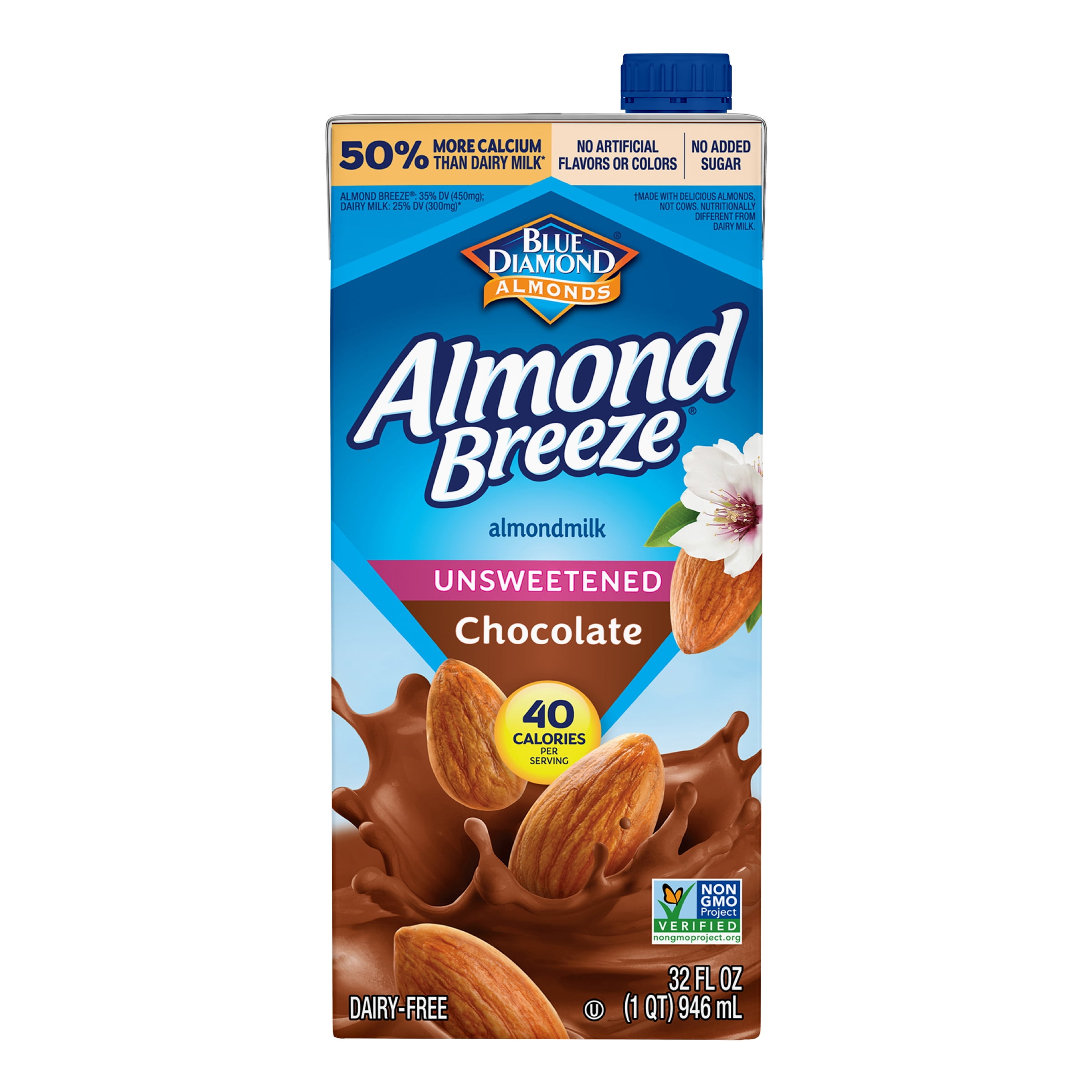 (2 pack) Almond Breeze Shelf-Stable Unsweetened Chocolate Dairy-Free Almondmilk, 32 oz