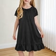 thumbnail image 2 of THDHVS Girls Summer Dress,Girls Solid Puff Short Sleeve Ruffle Hem Dress Round Neck Casual Sleepwear Summer,Dresses for Girls 4-5 Years, 2 of 10