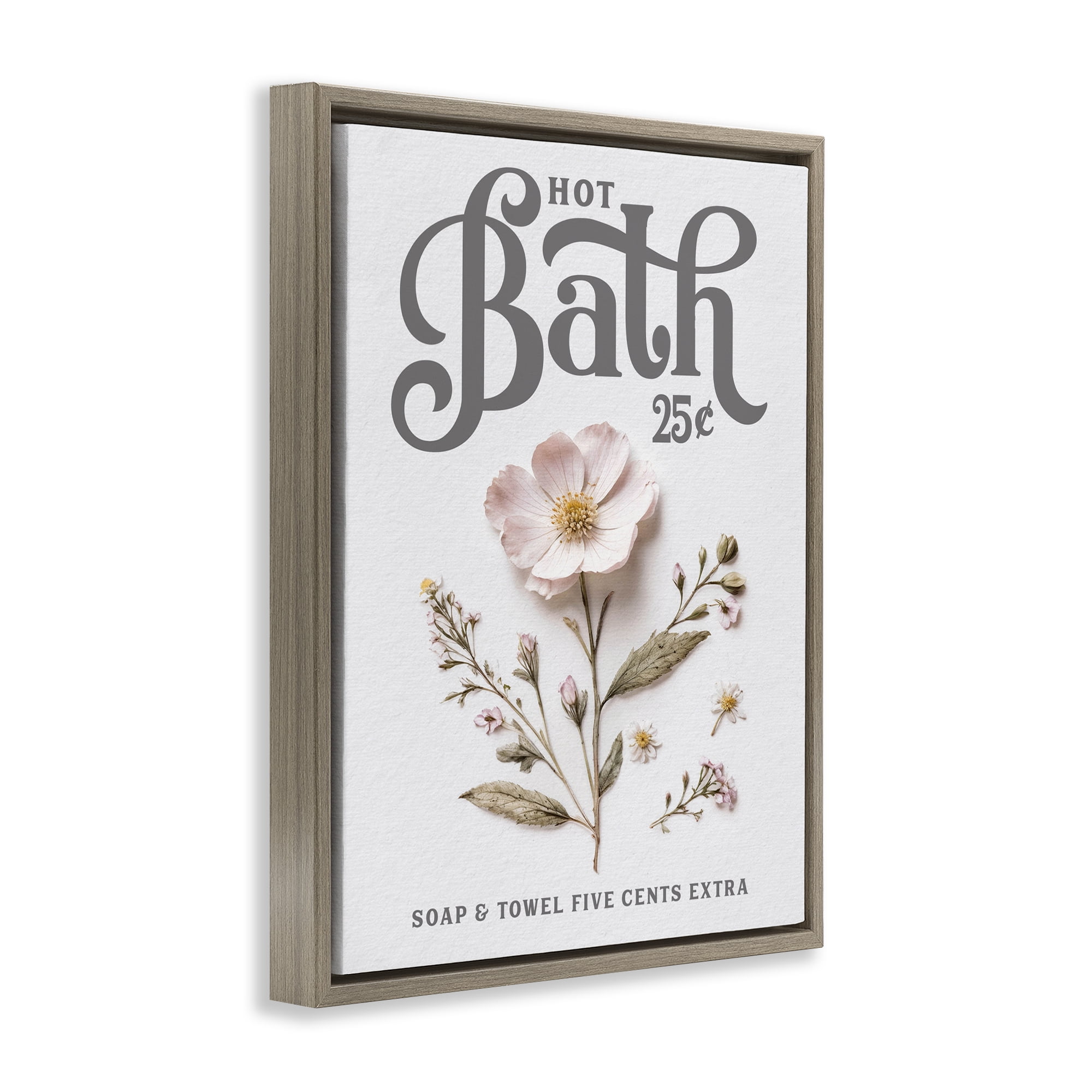 Pressed Flower Vintage Bath Brown Framed Floater Canvas Wall Art, design by Lettered and Lined