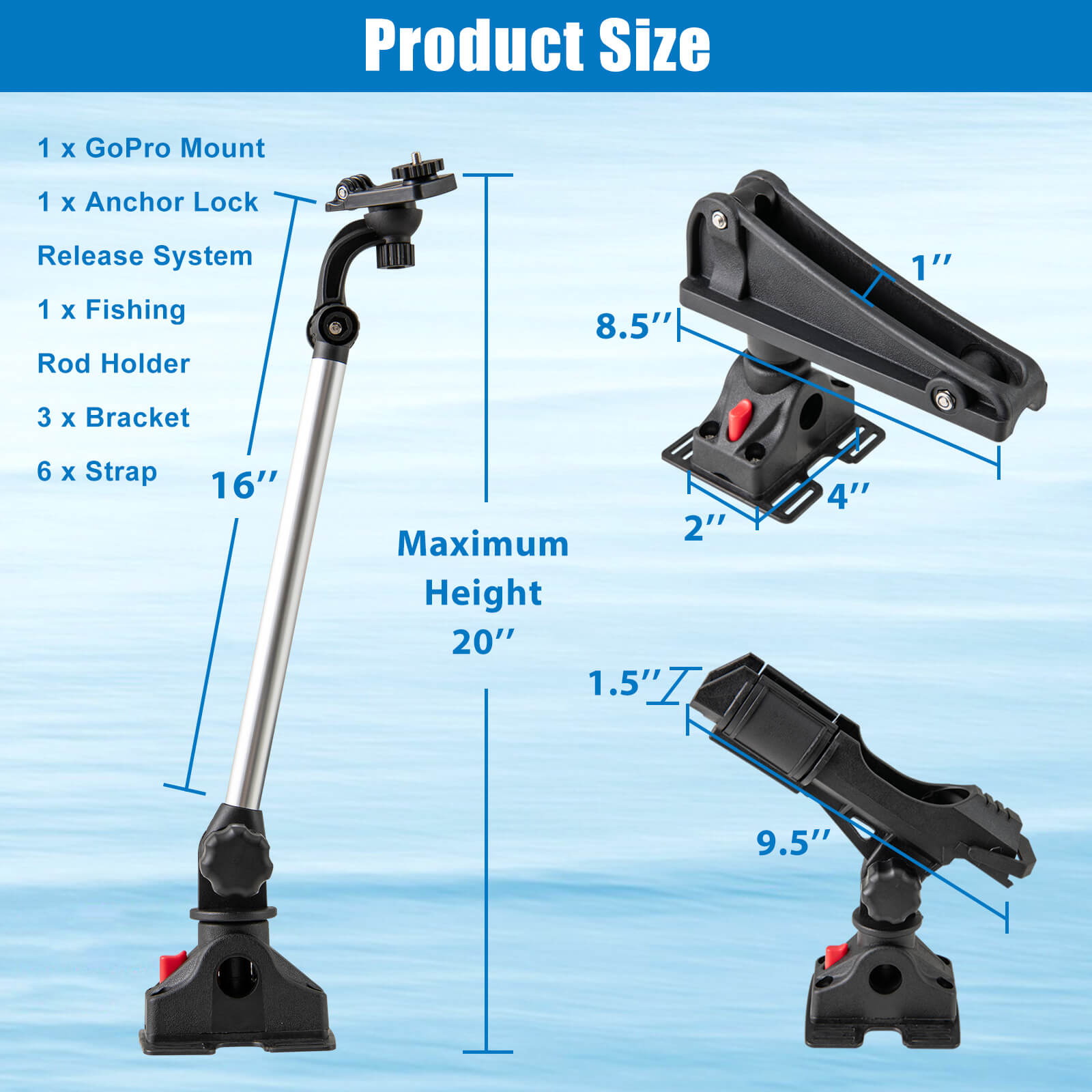 Costway Fishing Boat Kayak Accessory Set of 3 with 3 Mount Brackets 6 Fixing Straps