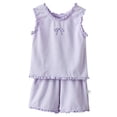 thumbnail image 1 of Nwiuh Toddler Girl Clothes 6M 1T 2T 3T 4T 5T Baby Summer Outfit Ribbed Knit Ruffle Sleeveless Shirts Ruffled Shorts Set (Light Purple, 4-5 Years), 1 of 7