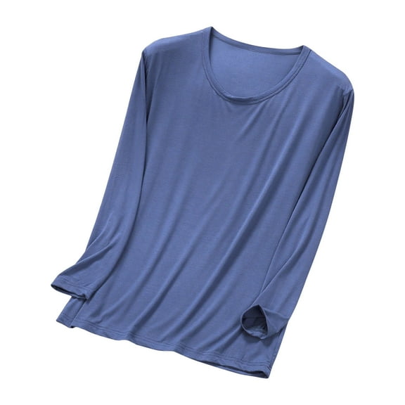 Mens Baselayer Modal Tops Casual Long Sleeve Pajama Shirts Soft Big & Tall Lightweight Fall Spring Tops Blue, 3XL
