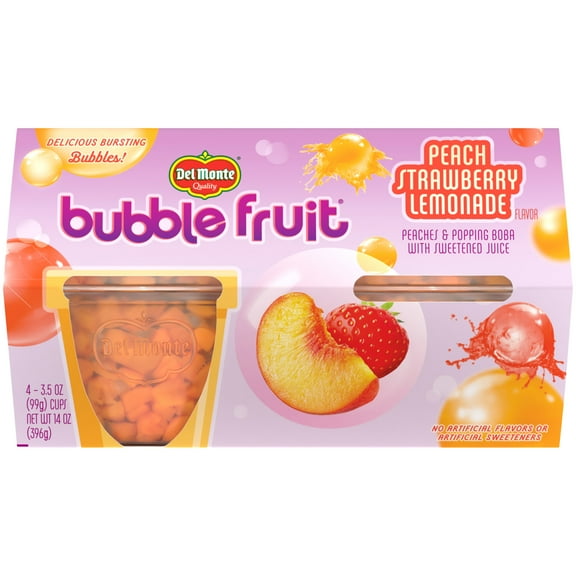 Del Monte Bubble Fruit Peach Strawberry Lemonade Fruit Cup Snacks 3.5 oz Cup (Pack of 4)