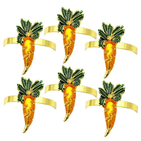 

VEAREAR 6 Pcs Napkin Ring Cute Carrot Shape Alloy Home Napkin Buckle for Kids