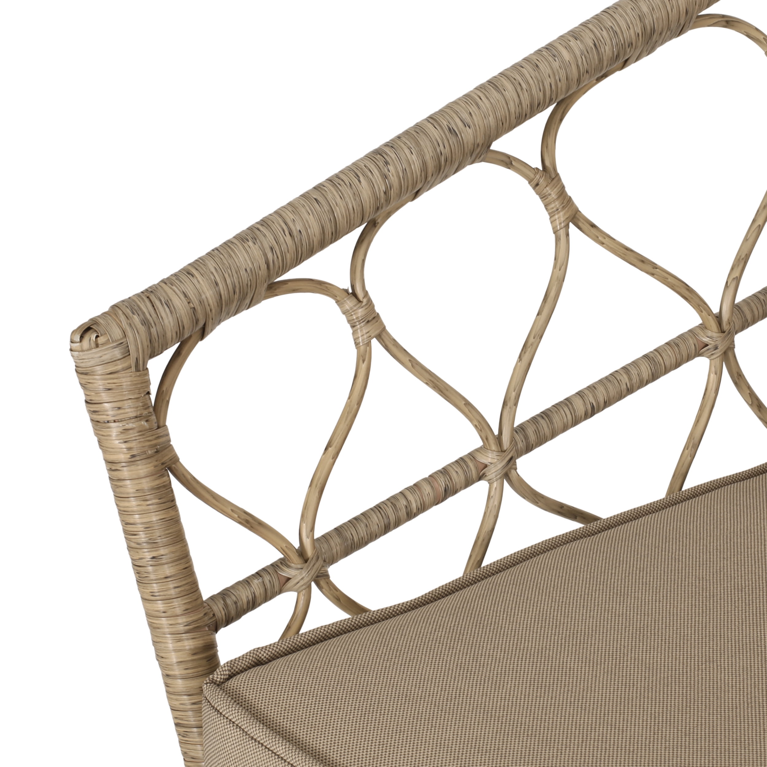 Montserrat Wicker Outdoor Loveseat with Cushions, Light Brown and Beige