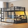 thumbnail image 3 of Amuzer Bunk Bed with Sling Bookshelves, Storage Drawers & Power Outlet, LED Metal Floor Bunk Twin Over Twin with Full-Length Guardrail,Metal Slats, No Box Spring Needed,Black, 3 of 9