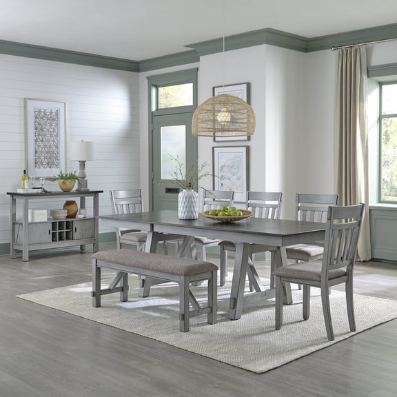 Liberty Furniture Industies, INC Newport 6 Piece Trestle Table Set in Rubberwood Solids w/ Mindy Veneers