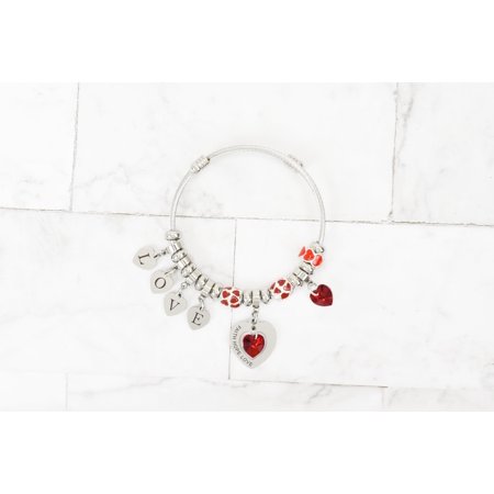 Women's Love Heart Charmed Bracelet Made With Precision Cut Crystals By Pink Box