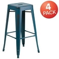 thumbnail image 3 of Flash Furniture Commercial Grade 4 Pack 30" High Backless Distressed Antique Blue Metal Indoor-Outdoor Barstool, 3 of 9