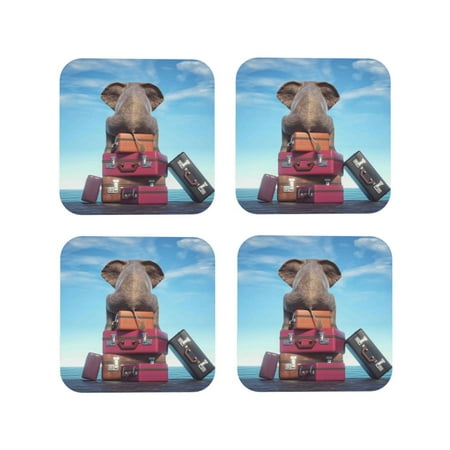 

Matuu Elephant Sits for Cup Coasters Set of 4 Leather Coasters Desk Coasters for Office Measures 4” x 4”-Square