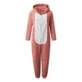 thumbnail image 4 of dazeni Girls Fuzzy Fleece Jumpsuit Cozy Zip up Onesie with Cute Bear Hooded Comfy Plush Sherpa Long Sleeve Romper Color Block One Piece Outfits Watermelon Red 4-5 Years, 4 of 6