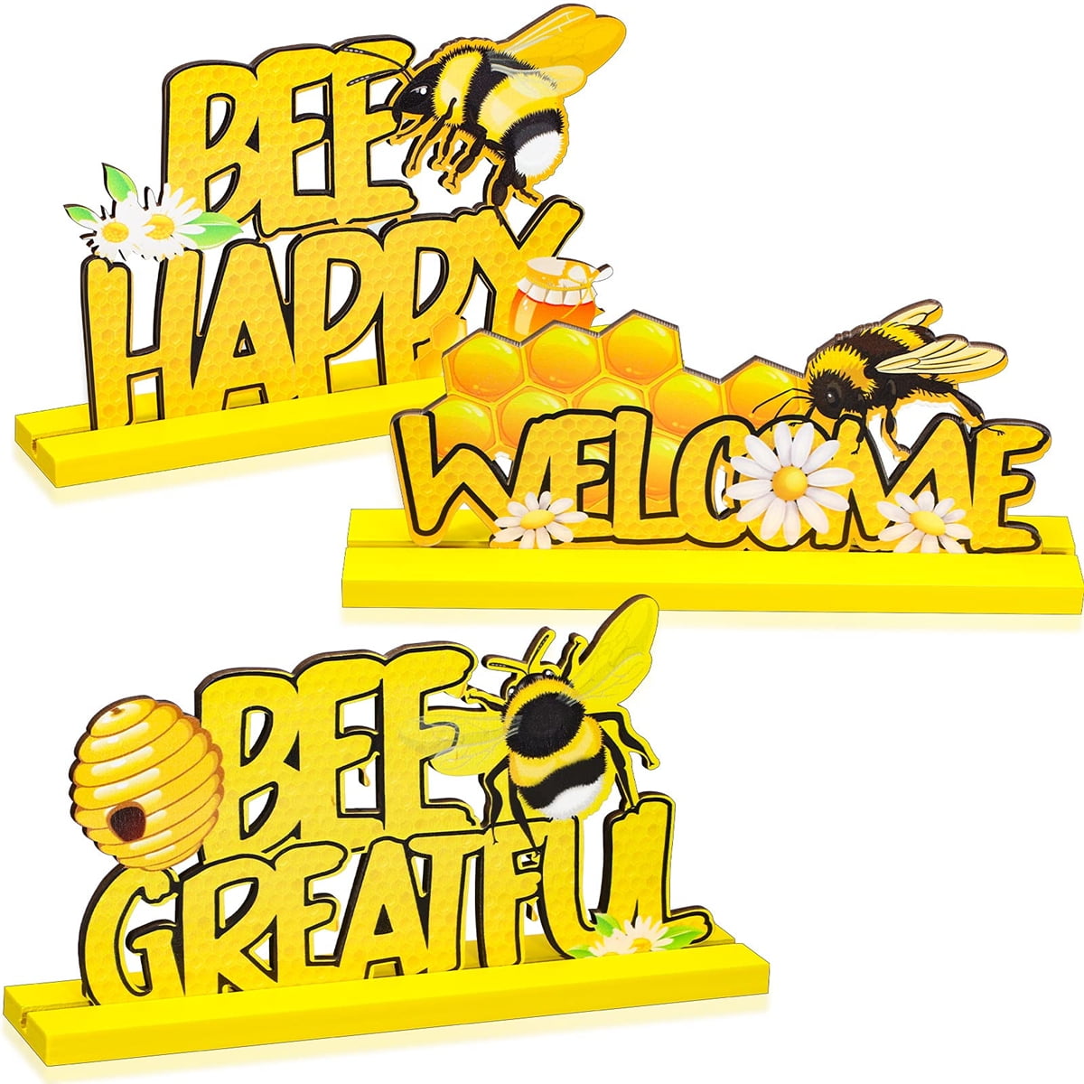 Jetec Bee Happy Wood Sign Sweet Like Honey Hanging Sign Wall Decor  Farmhouse... 