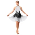 thumbnail image 1 of dPois Robe de Danse Lyrique Sans Manches à Strass Brillants pour Femmes, Dégradé de Couleur, Robe de Danse Moderne en Maille, Blanc Noir G, 1 of 5