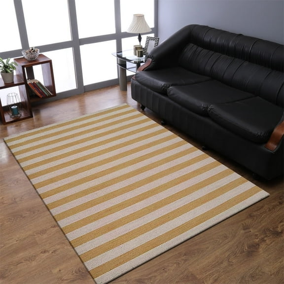 Rugsotic Carpets Handmade Rugs Hand Woven Kilim Rectangle 6'x9' Cream Gold Wool for Indoor Use