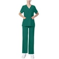 thumbnail image 2 of Busydd Scrubs for Women Set V Neck Solid Color Short Sleeve Scrubs Tops Jogger Pants Scrub Sets for Woman Casual Stretch Nursing Working Uniform Sets with Pockets, 2 of 5
