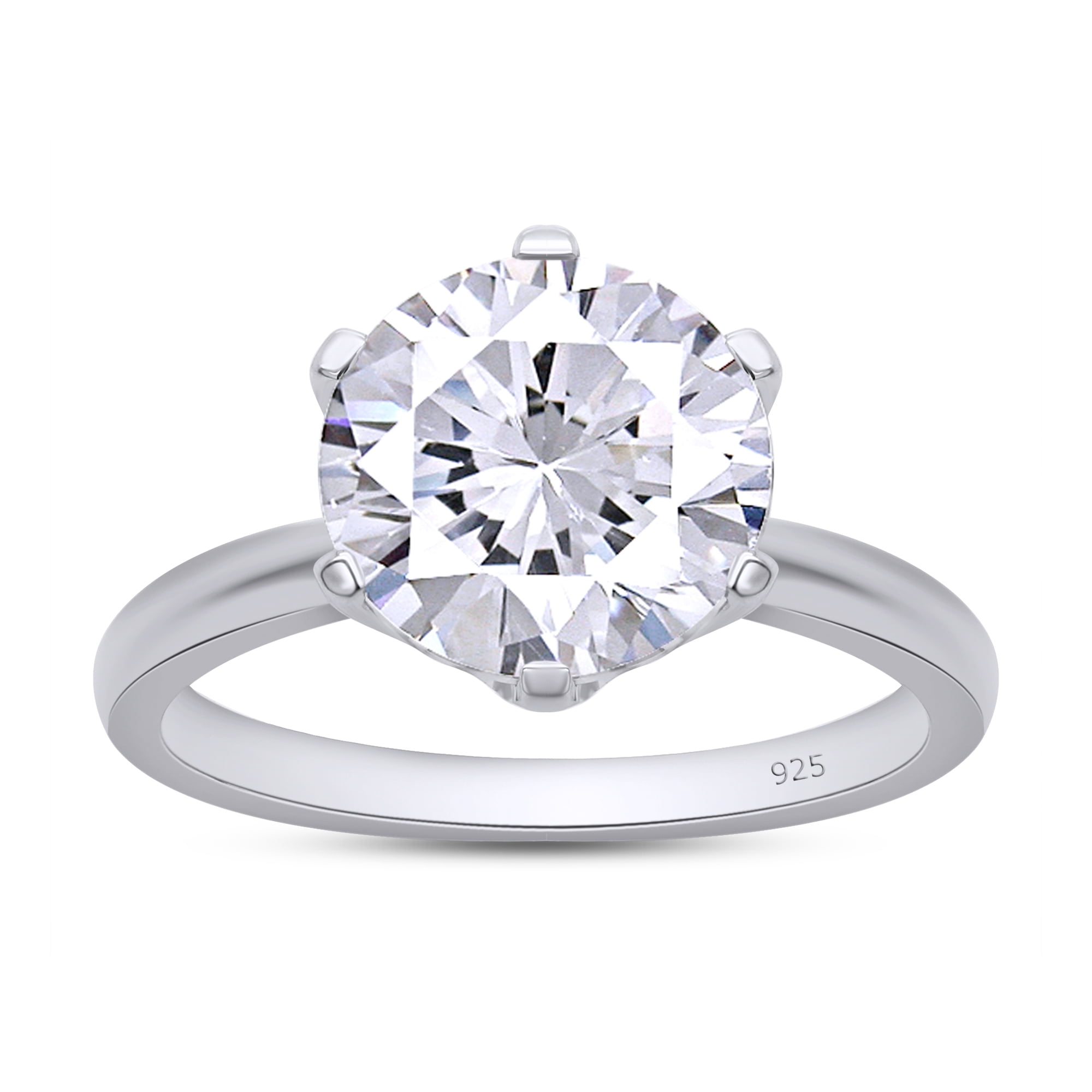 2 1/2 Ct Six Prong Solitaire Round Cut Lab Created Diamond Moissanite Ring, 18k White Gold Plated 925 Sterling Silver, Gift for Wedding, Engagement And Anniversary Ring Size - 4