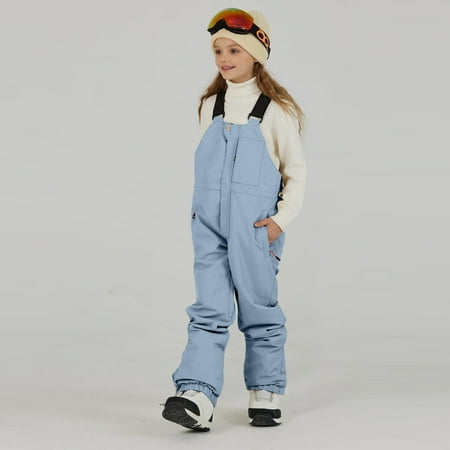 MAIHAN-Kids Adjustable Insulated Snow Bib Overalls-Kids Snow Pants Waterproof Boys Girls Snow Pants with Knee Pads Winter Ski Pants for Outdoor Play for Cold Weather Activities(Light Blue 5-6Years)