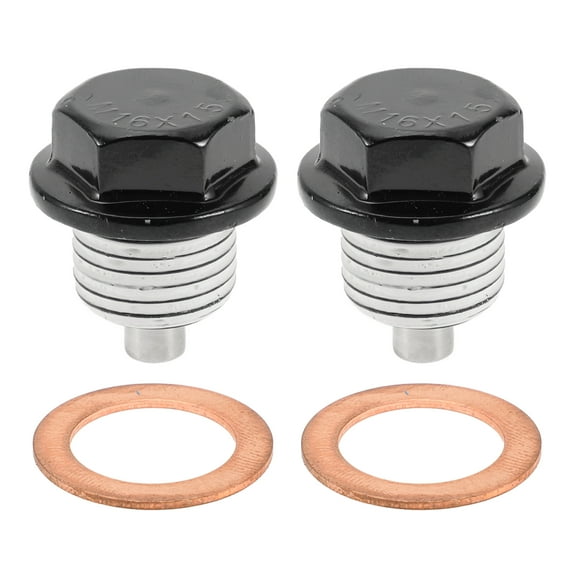 Unique Bargains Universal Oil Drain Plug Anti Leakage Oil Pan Drain Bolt Screw Thread Repair Aluminum Copper 2 Set with Gasket Black White Magnetic M16x1.5