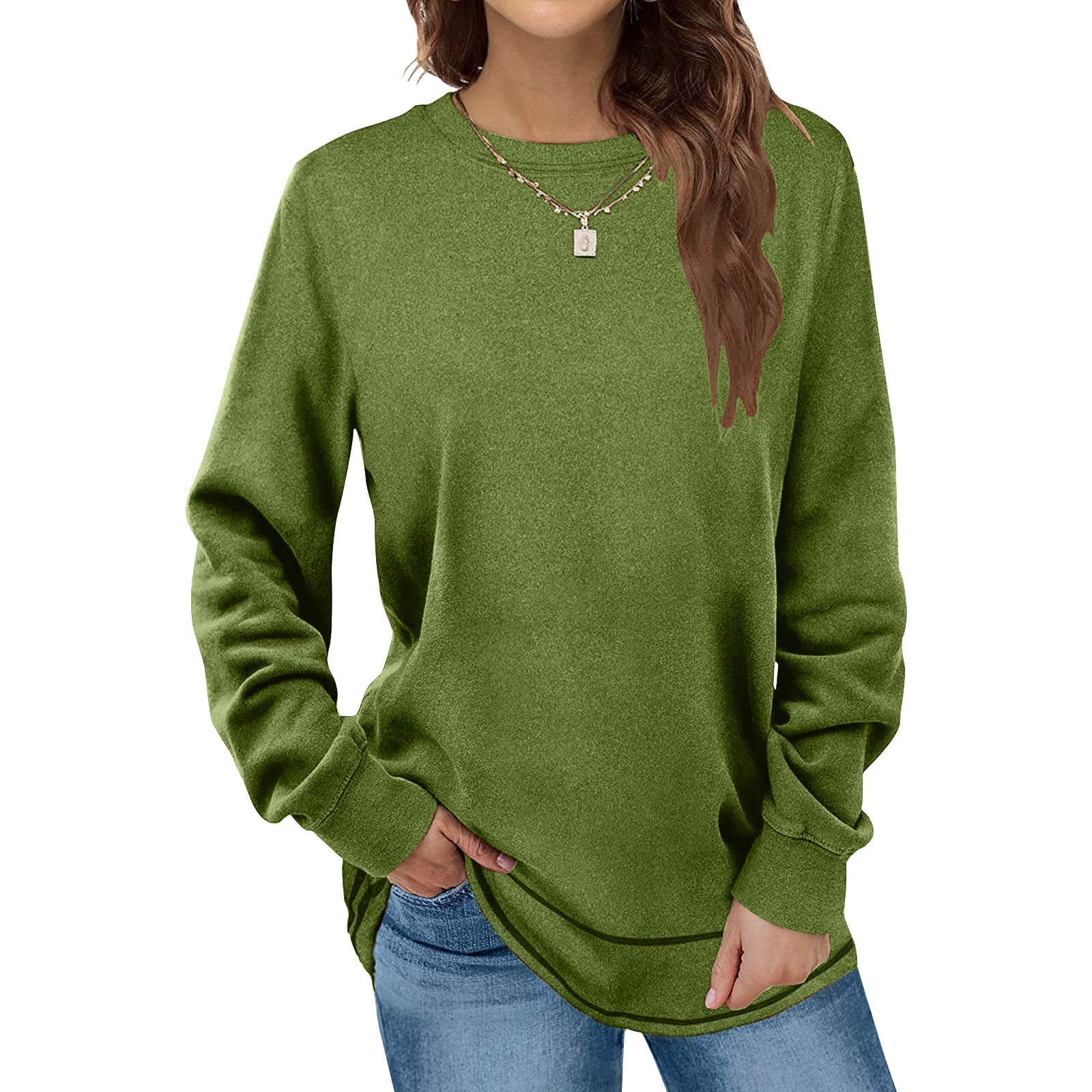 RQYYD Long Sleeve Crewneck Fleece Sweatshirt for Women Casual Solid Pullover Tops Fall Winter Tunic Army Green S - Walmart.com