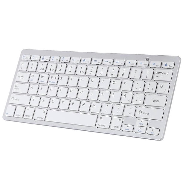 Ultra-Slim Wireless Bluetooth Keyboard (Spanish Language) for Android Windows iOS - Silver