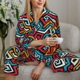 thumbnail image 4 of Goofa Geometry Printed Women’s 2 Piece Pajama Set Super,Pajamas Women's Long Sleeve Sleepwear Soft Button Down Loungewear Pjs Lounge Set Nightwear-Small, 4 of 9
