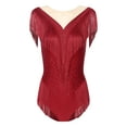 thumbnail image 6 of iiniim Womens Rhinestone Fringed Latin Tango Leotard Sleeveless Ballet Dance Bodysuit Gymnastic Dancewear A Burgundy XXL, 6 of 7