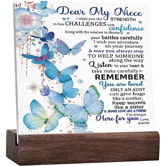Niece Gift From Aunt, Dear My Nice I Wish You The Strength To Face Challenges With Confidence Quote Ceramic Desk Sign For Niece Desk Decor, Graduation Gift Birthday Gifts For Niece