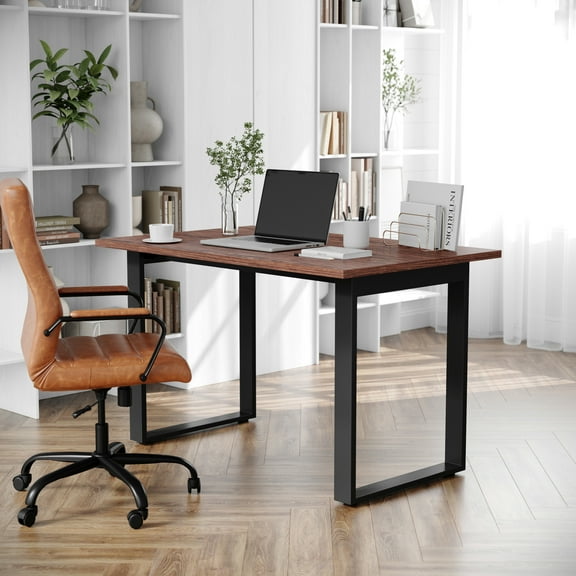 BizChair Commercial 48x30 Conference Table with 1" Thick Double Sided Laminate Table Top with PVC Edging and Heavy Duty U-Frame Steel Base, Walnut