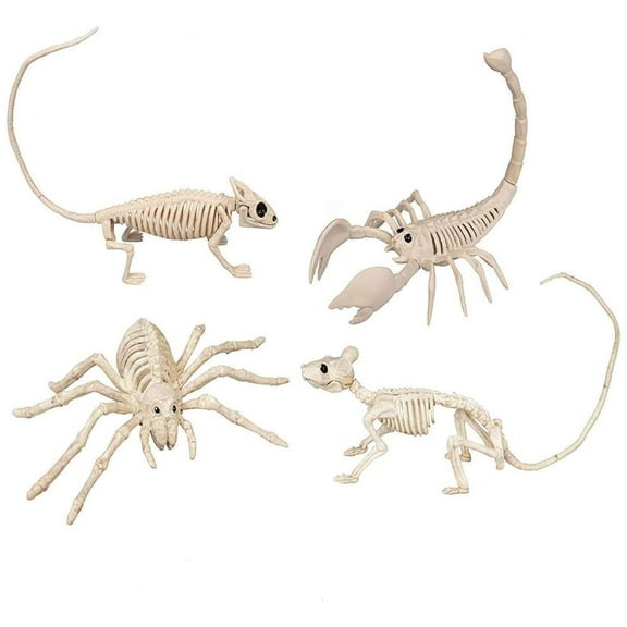 4Pcs Set Skeleton Animal Halloween Party Decoration Including Rat, Spider, Lizard, Scorpion Skeletons Plastic Decor