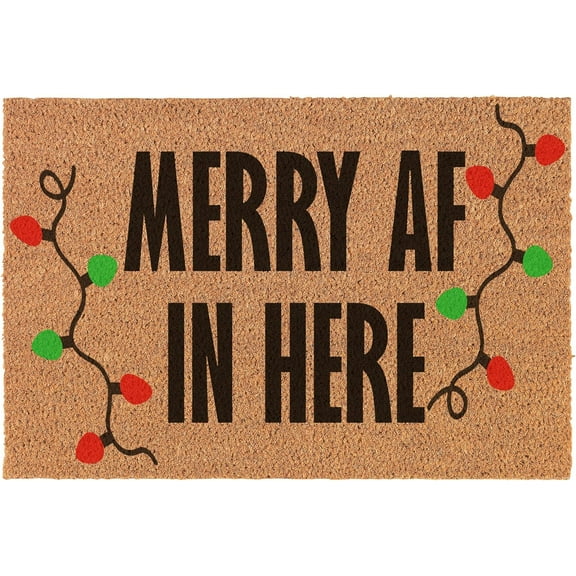 Welcome Doormat Natural Door Mat Merry AF in Here Christmas Funny 16x24 inch
