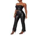 thumbnail image 3 of Pantalon en Similicuir pour Femmes Rétro Taille Haute Droit Pantalon avec Poches, 3 of 5