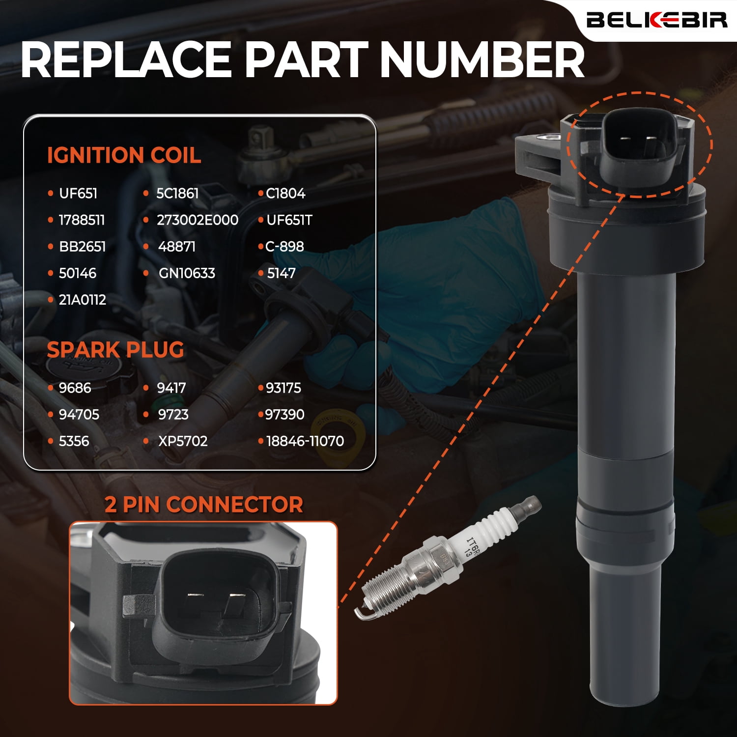 4PCS Ignition Coil Packs & Iridium Spark Plugs Compatible with 1.8L 2.0L L4 2012-2020 Hyundai Elantra Coupe GT, 2014-2020 Tucson, 2014-2018 Kia Forte, 2012-2019 Kia Soul Replace UF651 9686 (2-Pin)