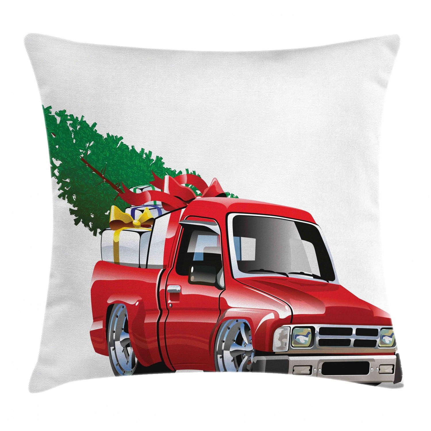 Christmas Throw Pillow Cushion Cover, Red Pickup Truck ...