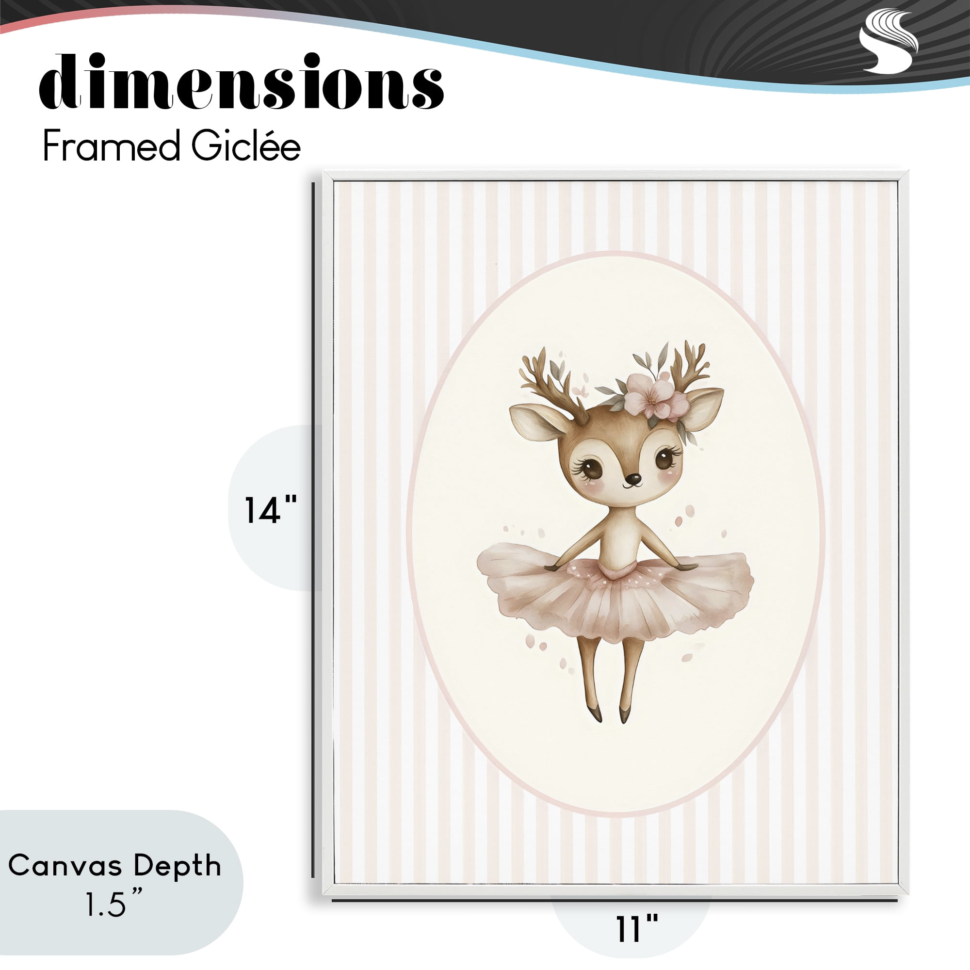 Stupell Industries Nursery Ballerina Deer Striped White Framed Giclee Art, design by LSR Design Studio
