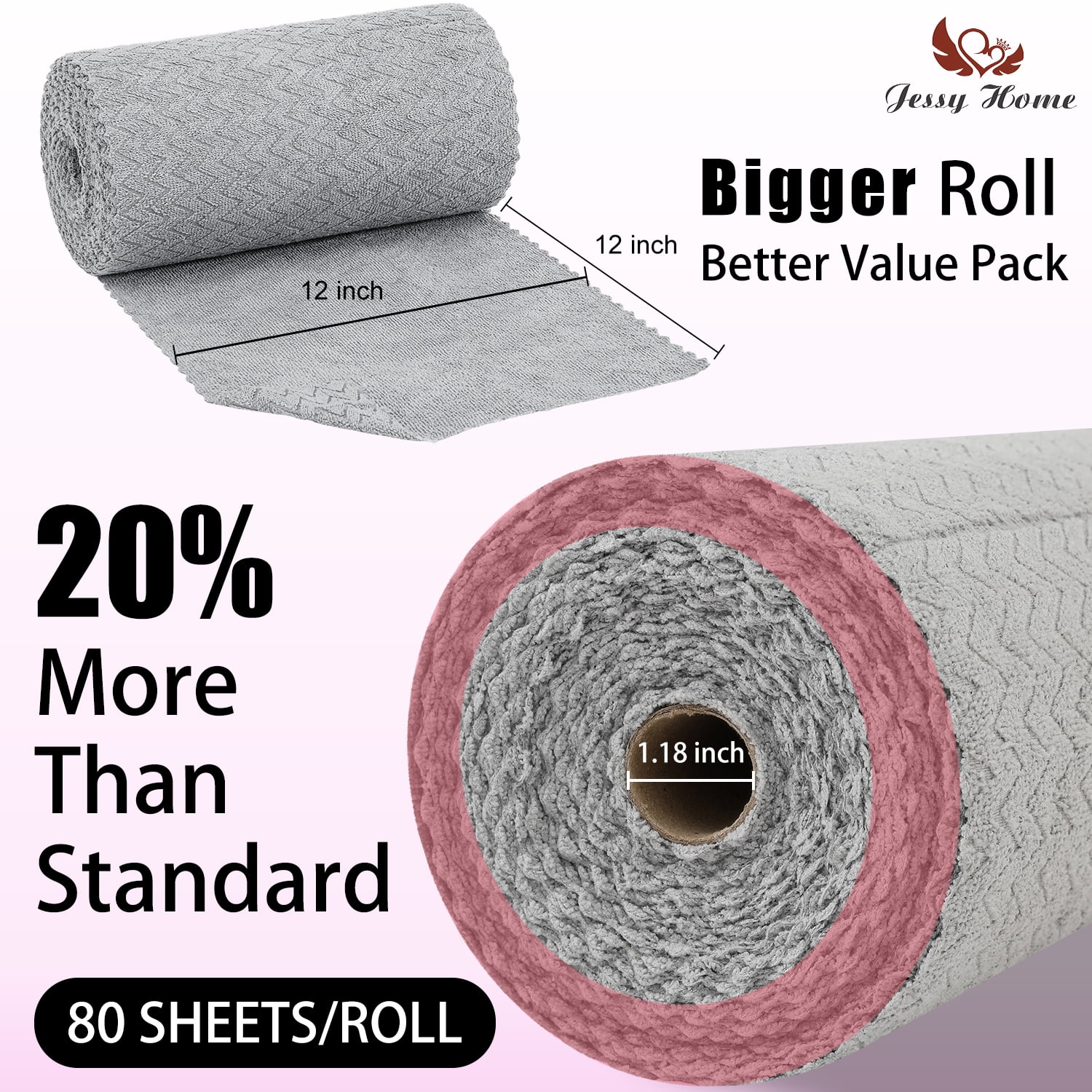 Jessy Home 80 Pack Textured Microfiber Clean Cloth Roll,Tear Away 12"x12" Reusable Paper Towel Lint Free Rags & Durable Dish Cloth, Absorbent Shop Towels for Kitchen,Car,Window