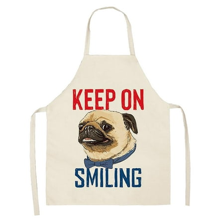 

Hesxuno DOG PUG Printed Cotton Linen Sleeveless Apron Kitchen On Clearance