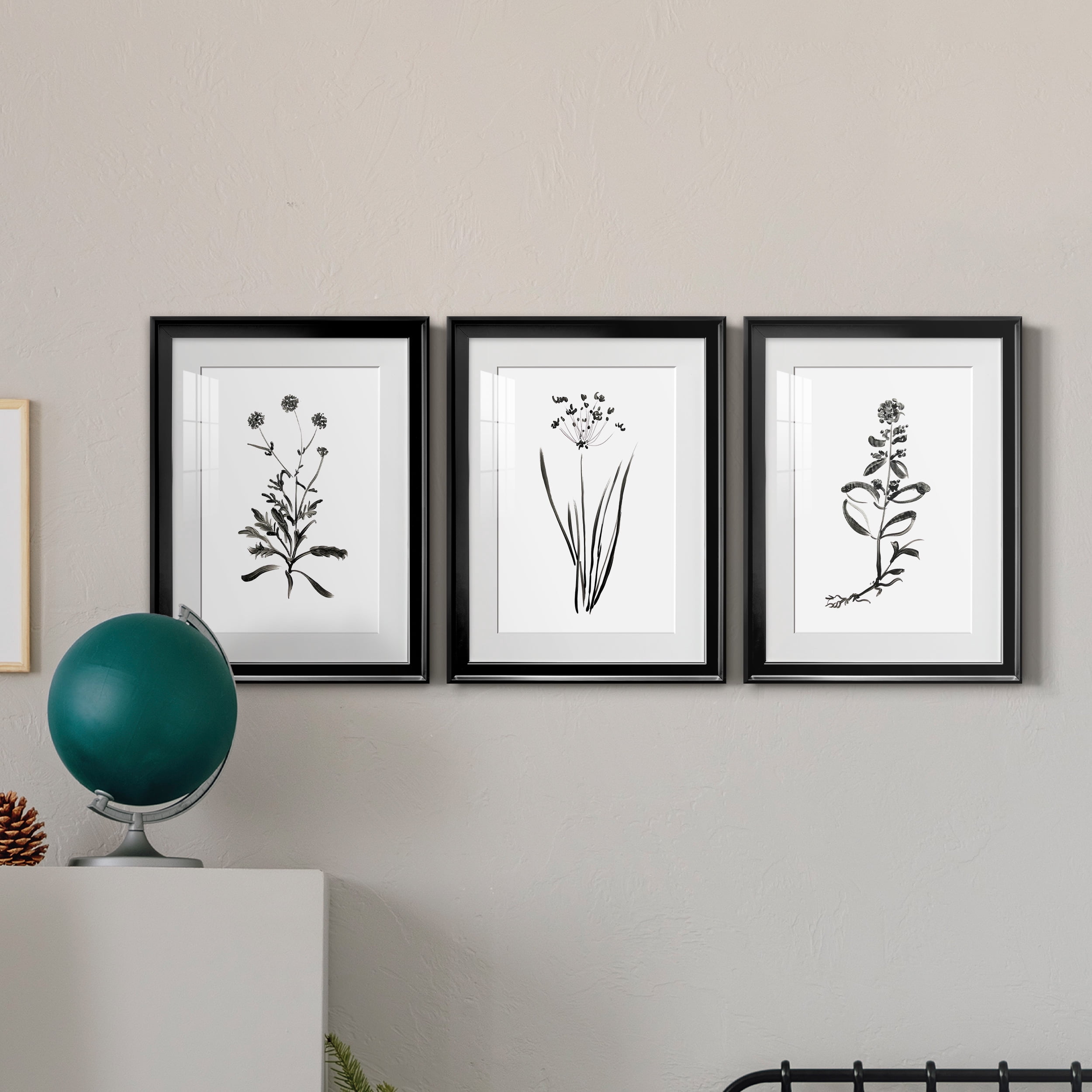 Inky Botanical I Premium Framed Prints Set of 3 - Ready to Hang - 22 x 30 Each - Black Frame