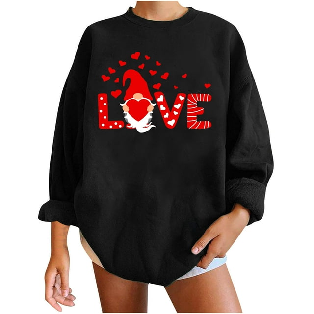 RKSTN Chandail en Molleton de la Saint-Valentin pour Femmes Surdimensionné Mode Décontractée Manches Longues Col Rond Chandail en Molleton Grande Taille Imprimé Cœur d'Amour Couleur Unie
