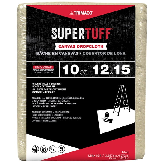 12' x 15' Trimaco 51123 SuperTuff Canvas Dropcloth, 10 oz