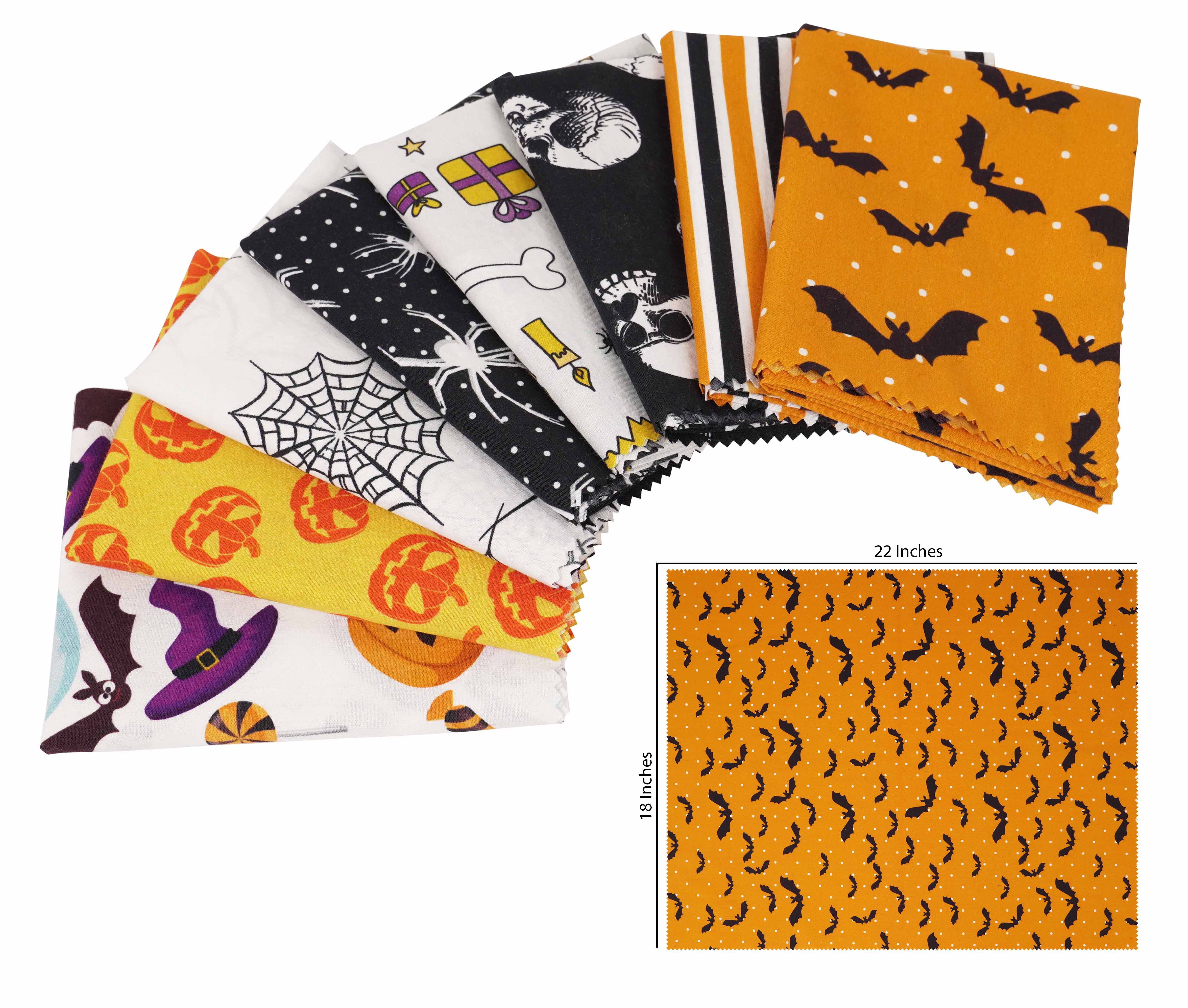 Soimoi 8 Pc Fat Quarter Bundle,HalloweenPrint 18"x 22"DIY Patchwork-100% CottonPre-Cut Quilting Fabric Orange & Black