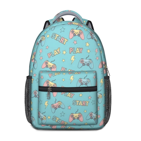 Game Controller Blue Pattern Backpack for School, Cute School Bag with Adjustable Shoulder Straps and Padded Back, 15.3"x11"x6.7"