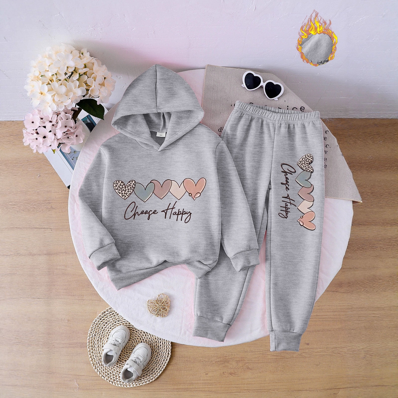 Zshosam Girls 2 Piece Outfits Girls Clothes Print Hoodies Sweatshirt And Sweatpants Outfit Suit Infant Girls Clothing Set Size 5T 6T,(Grey 5-6 Years)